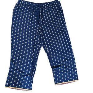 Midnight Navy and white leaf rayon pants
